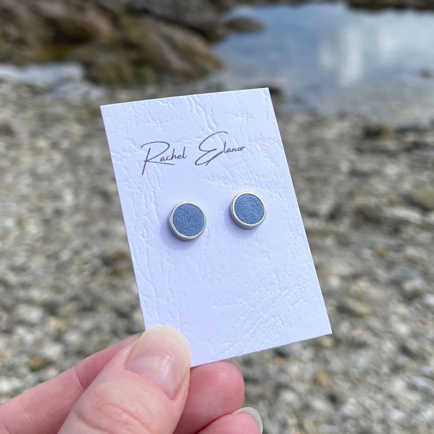 Cornflower Blue Leather Stud Earrings