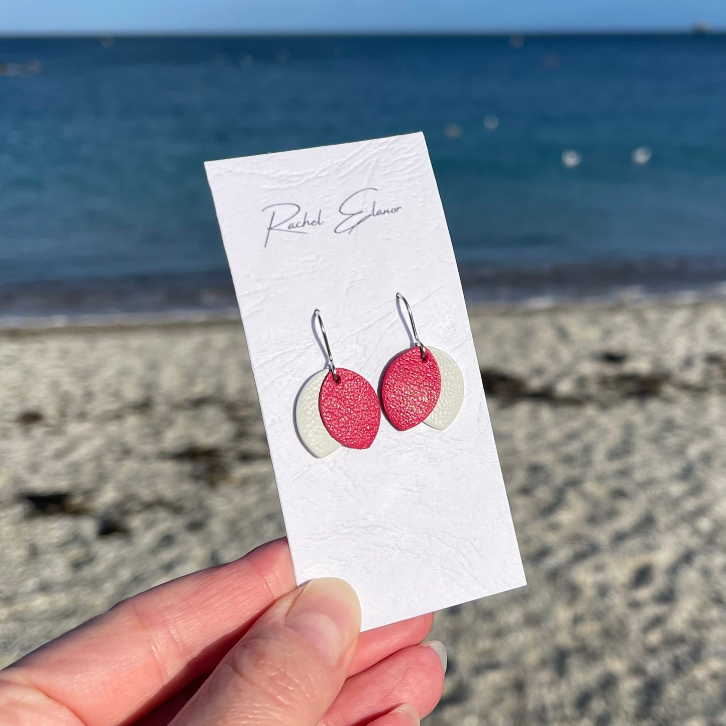 Pink/White Leather Petal Drop Earrings