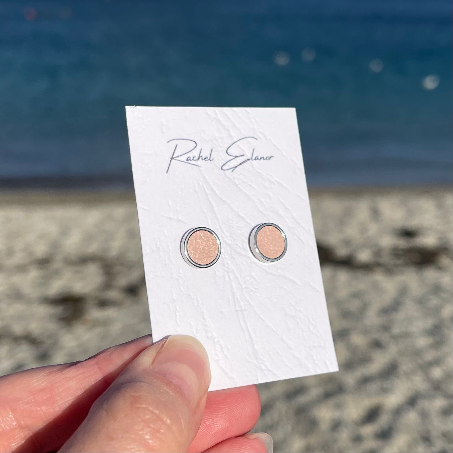 Pearlescent Pink Leather Stud Earrings