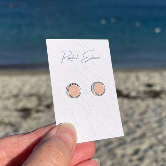 Pearlescent Pink Leather Stud Earrings