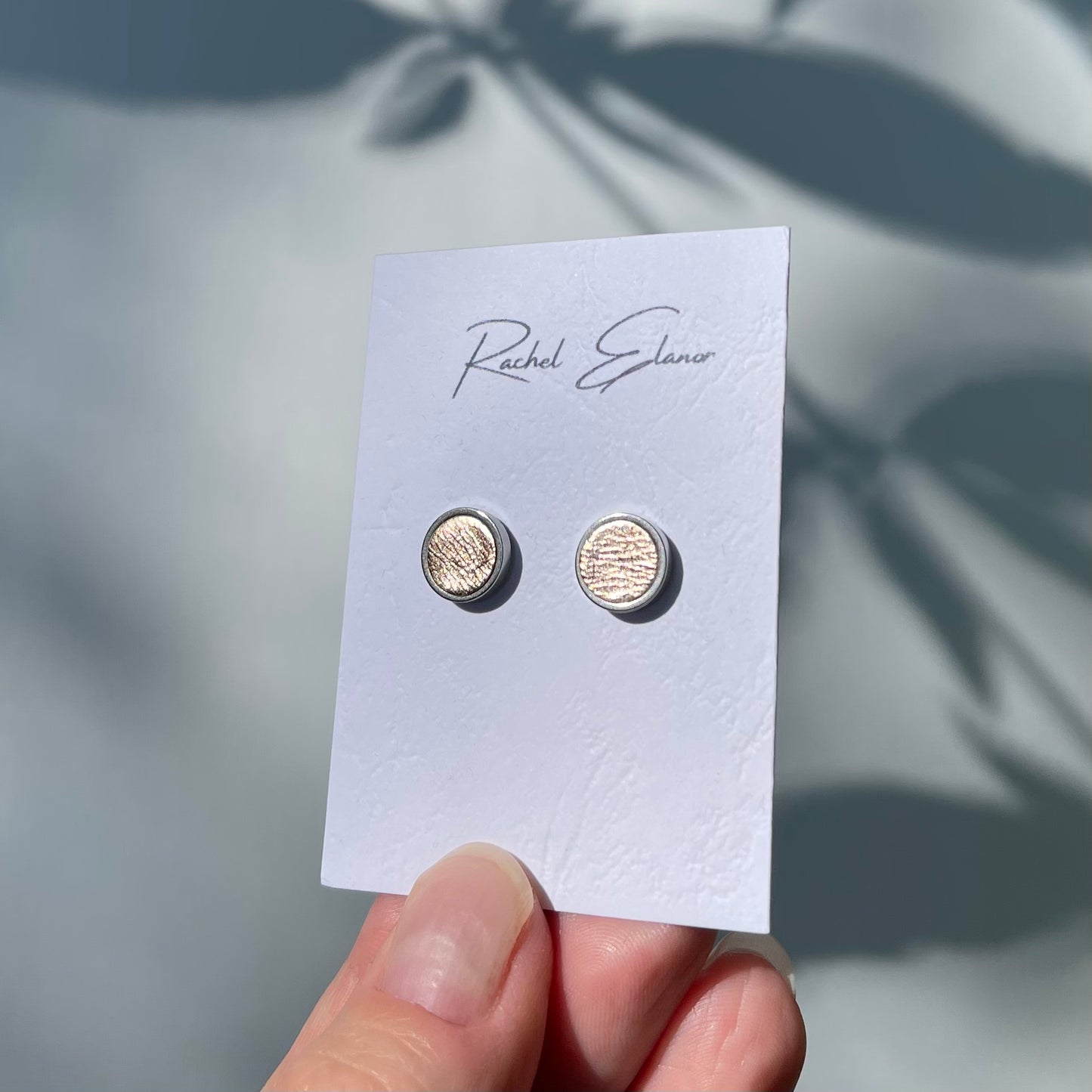 Metallic Rose Gold Leather Stud Earrings