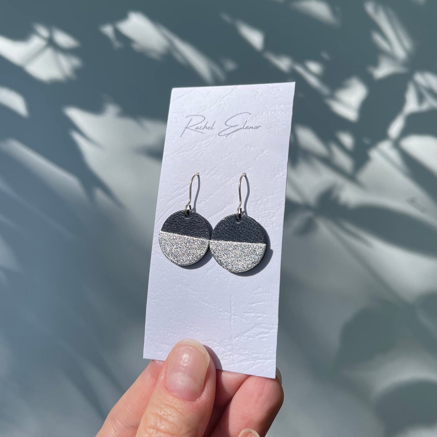 Navy/Silver Geometric Leather Drop Earrings