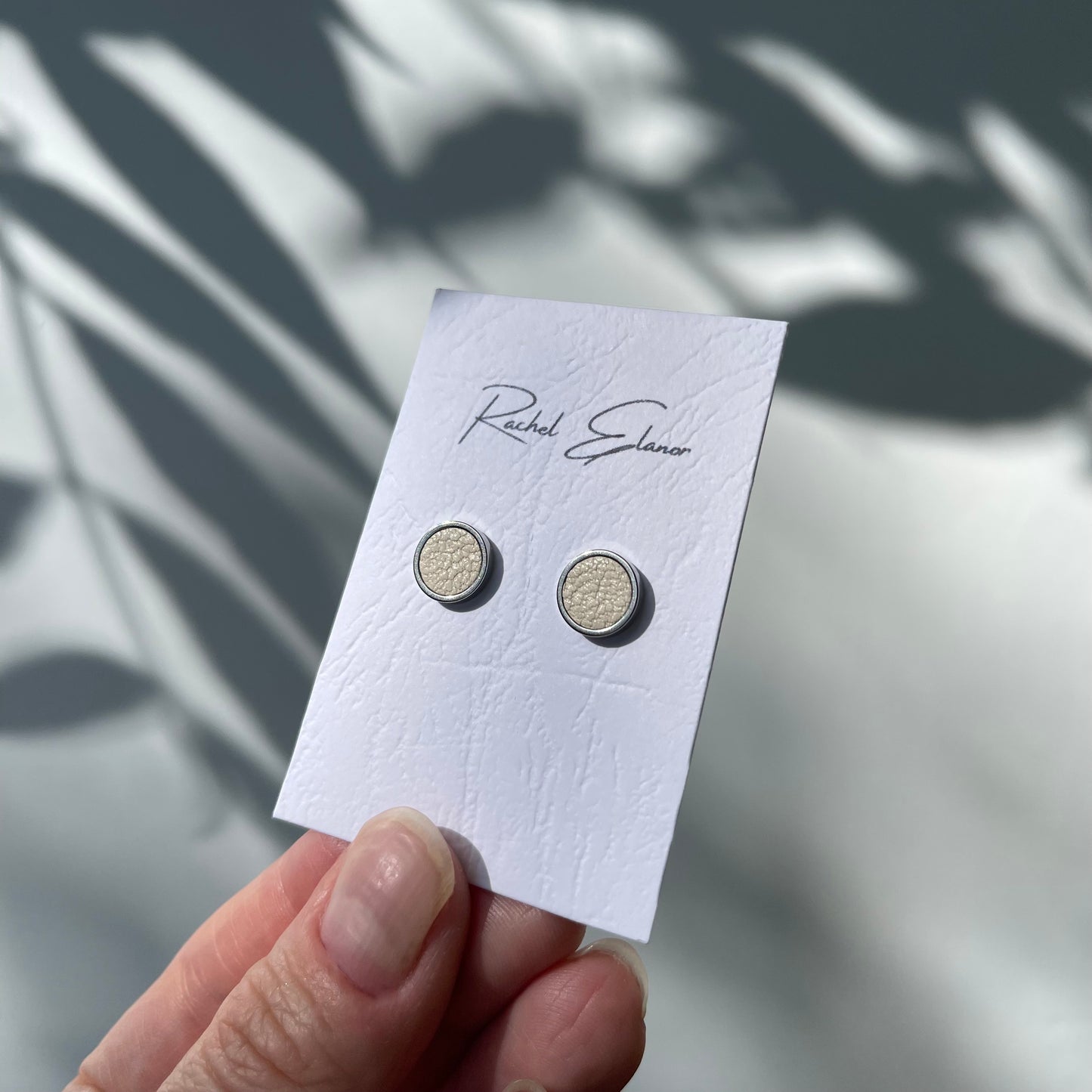 Pale Peach Leather Stud Earrings