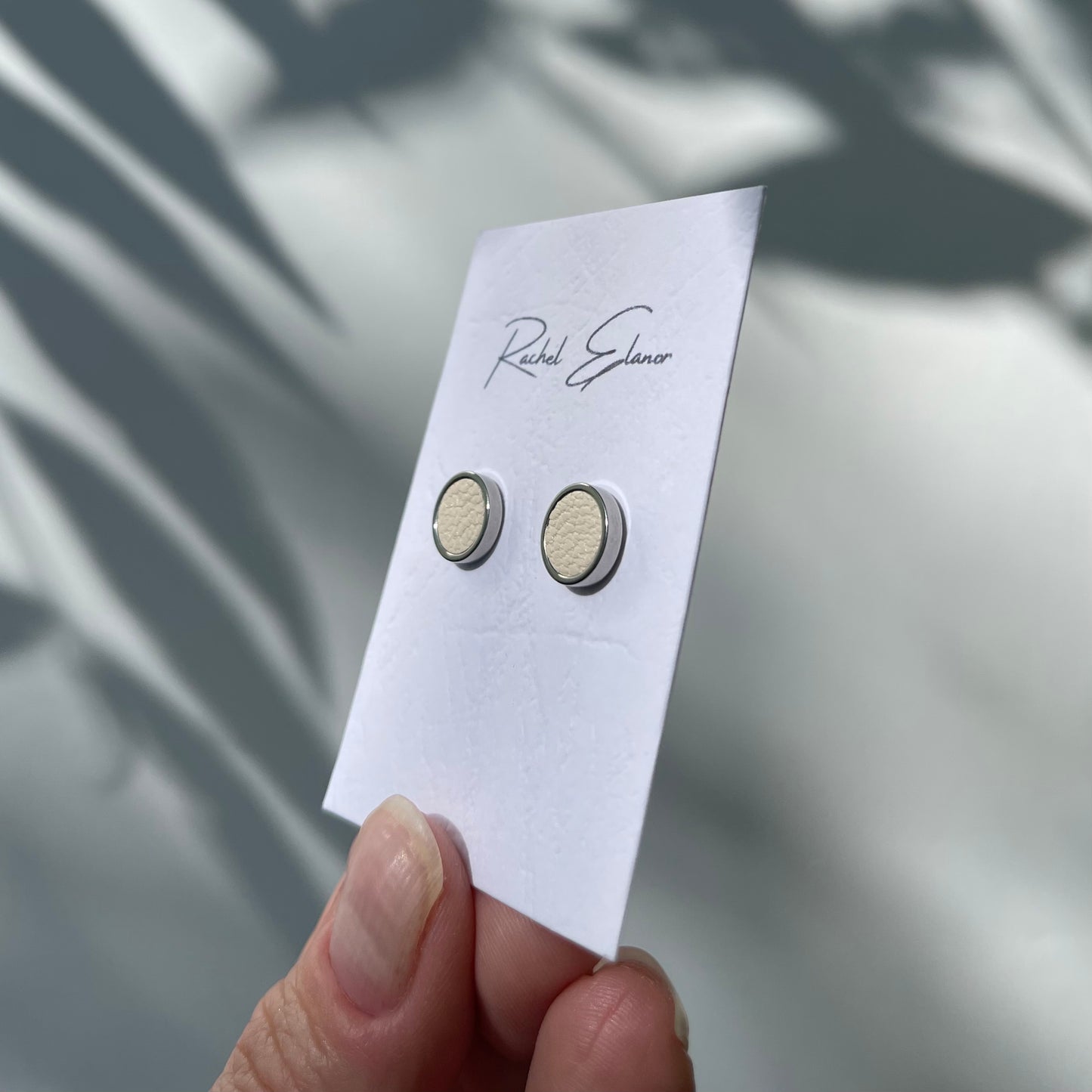 Pale Peach Leather Stud Earrings