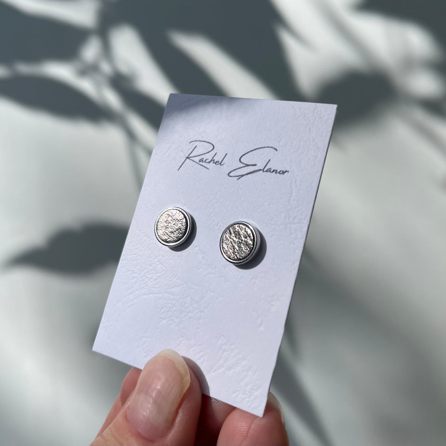 Metallic Pewter Leather Stud Earrings