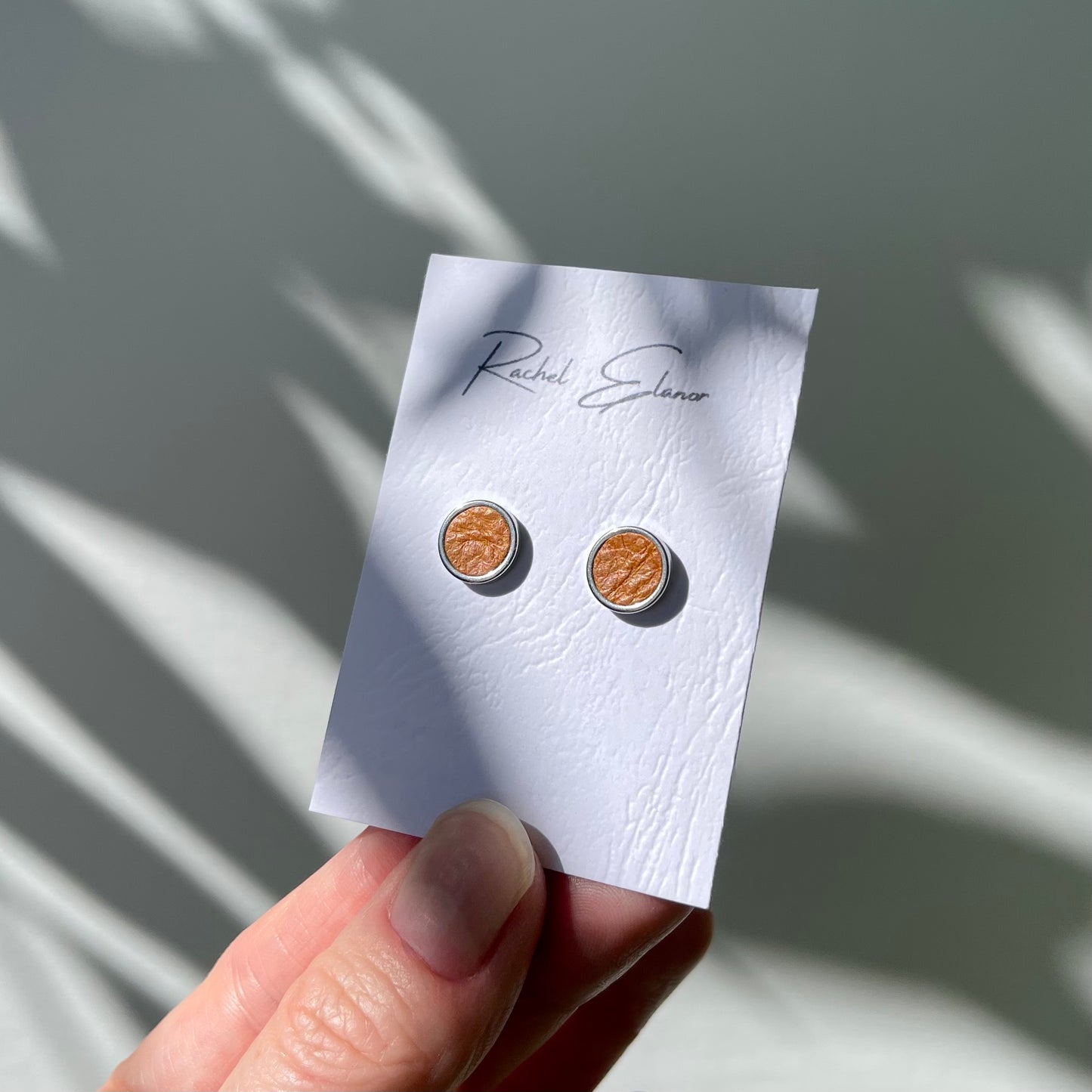 Tan Leather Stud Earrings