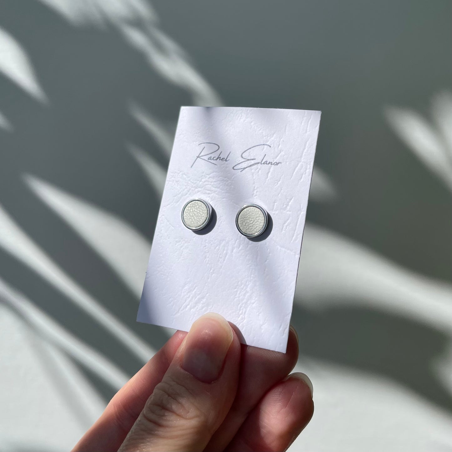 White Leather Stud Earrings