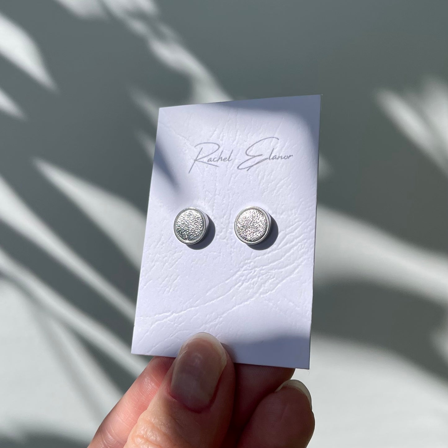 Metallic Silver Leather Stud Earrings