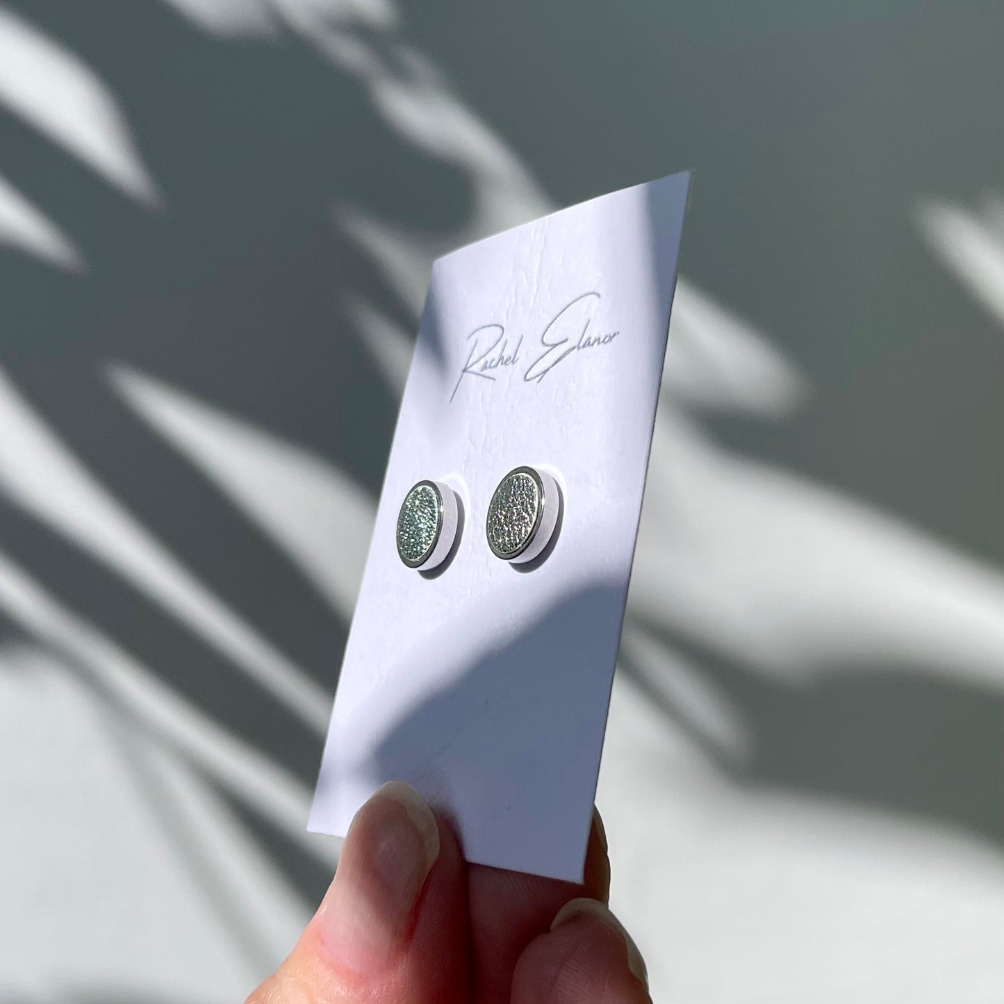 Metallic Silver Leather Stud Earrings