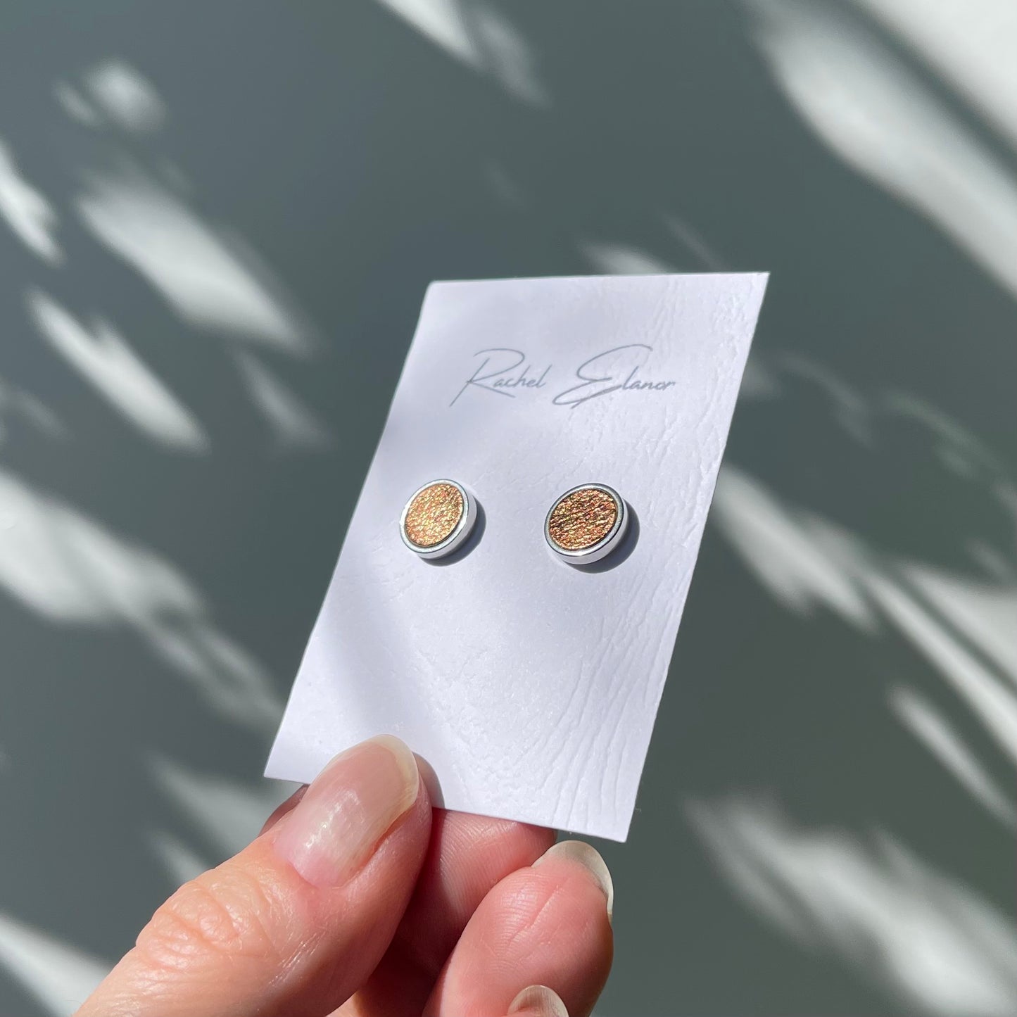 Metallic Bronze Leather Stud Earrings