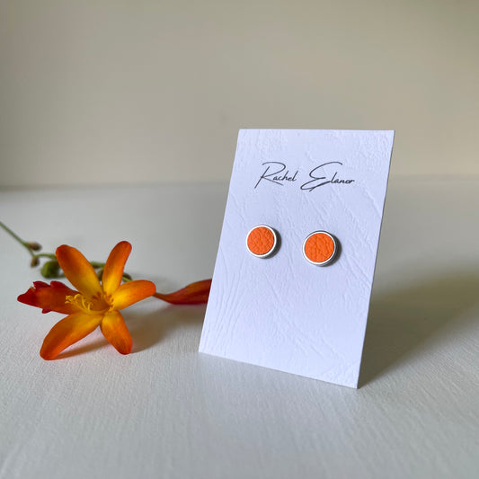 Bright Orange Leather Stud Earrings