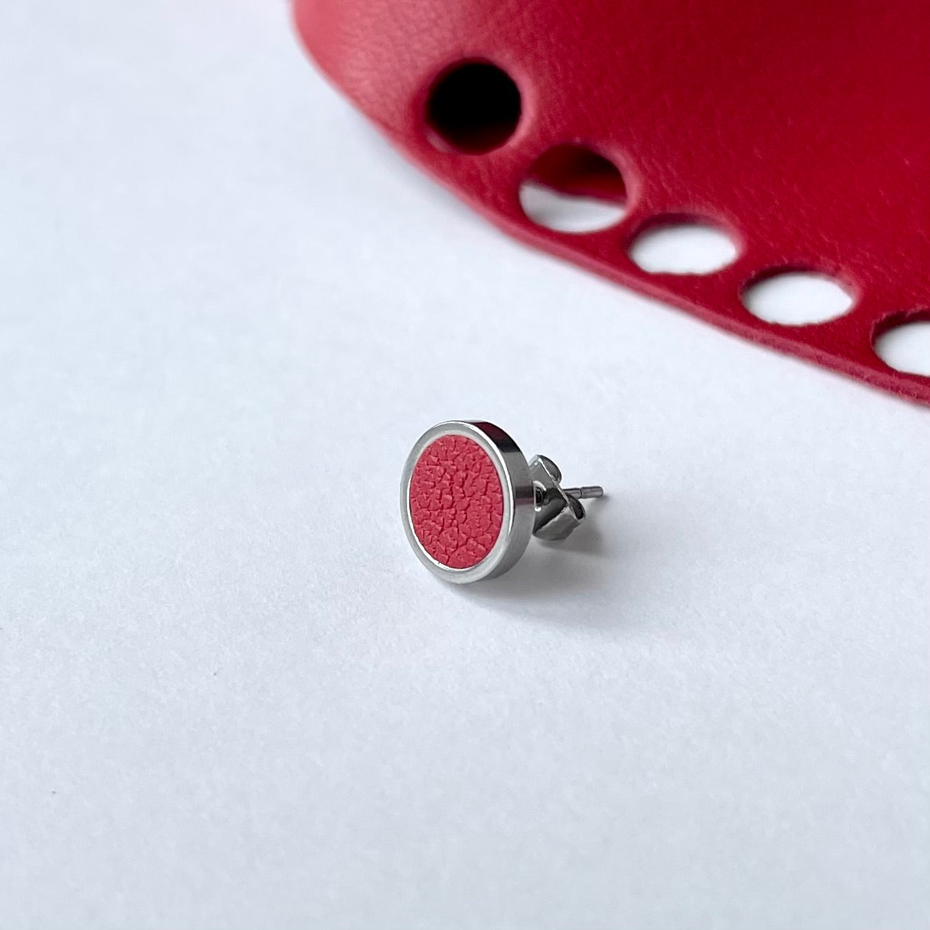 Red Leather Stud Earrings