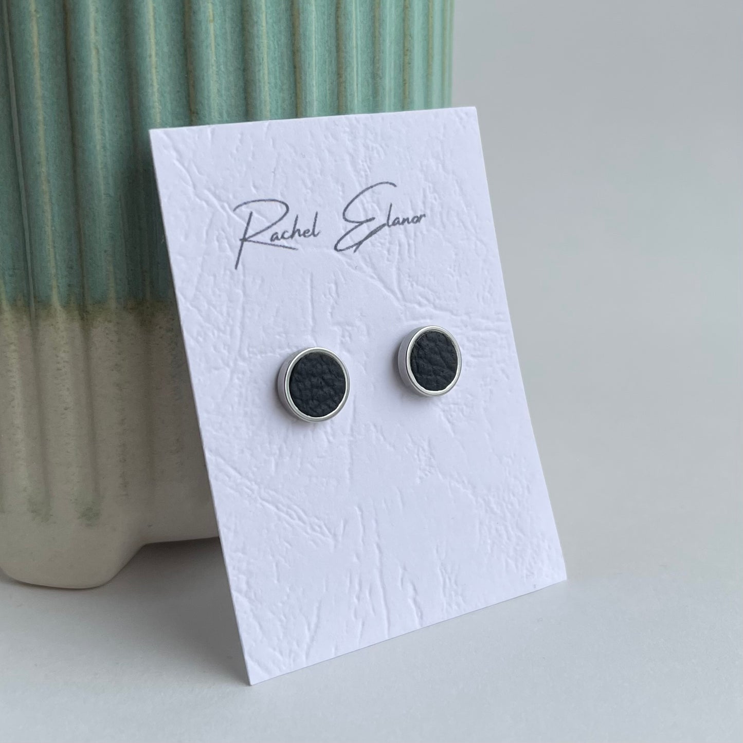 Matt Black Leather Stud Earrings