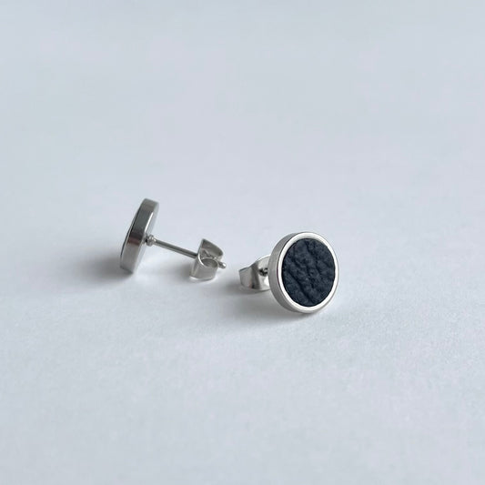 Matt Black Leather Stud Earrings
