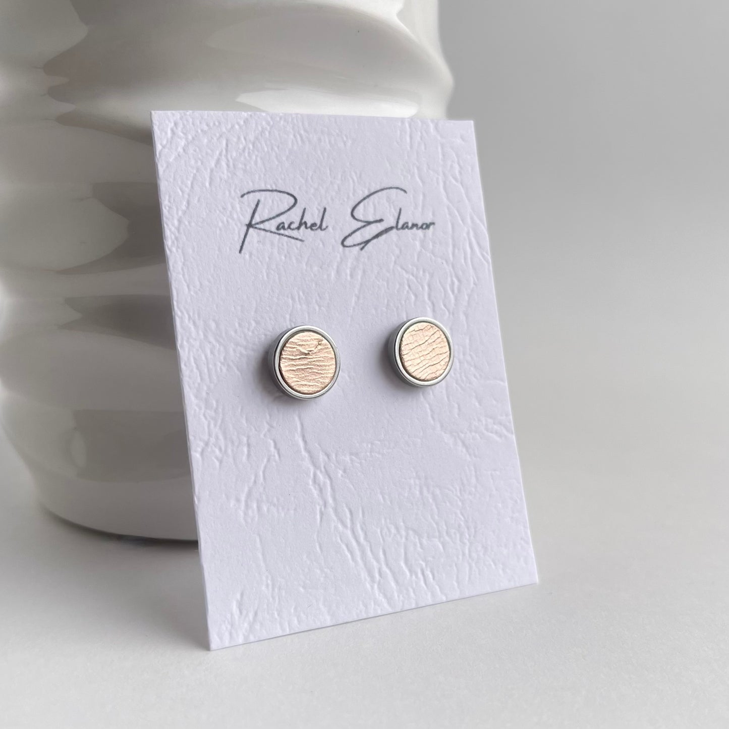 Rose Gold Metallic Leather Stud Earrings