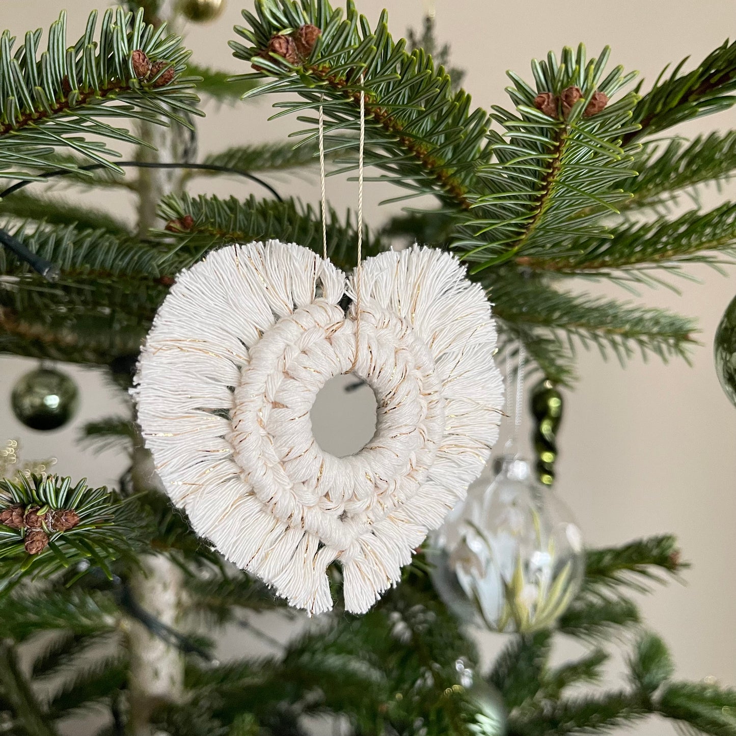 Sparkle Cream Macrame Heart