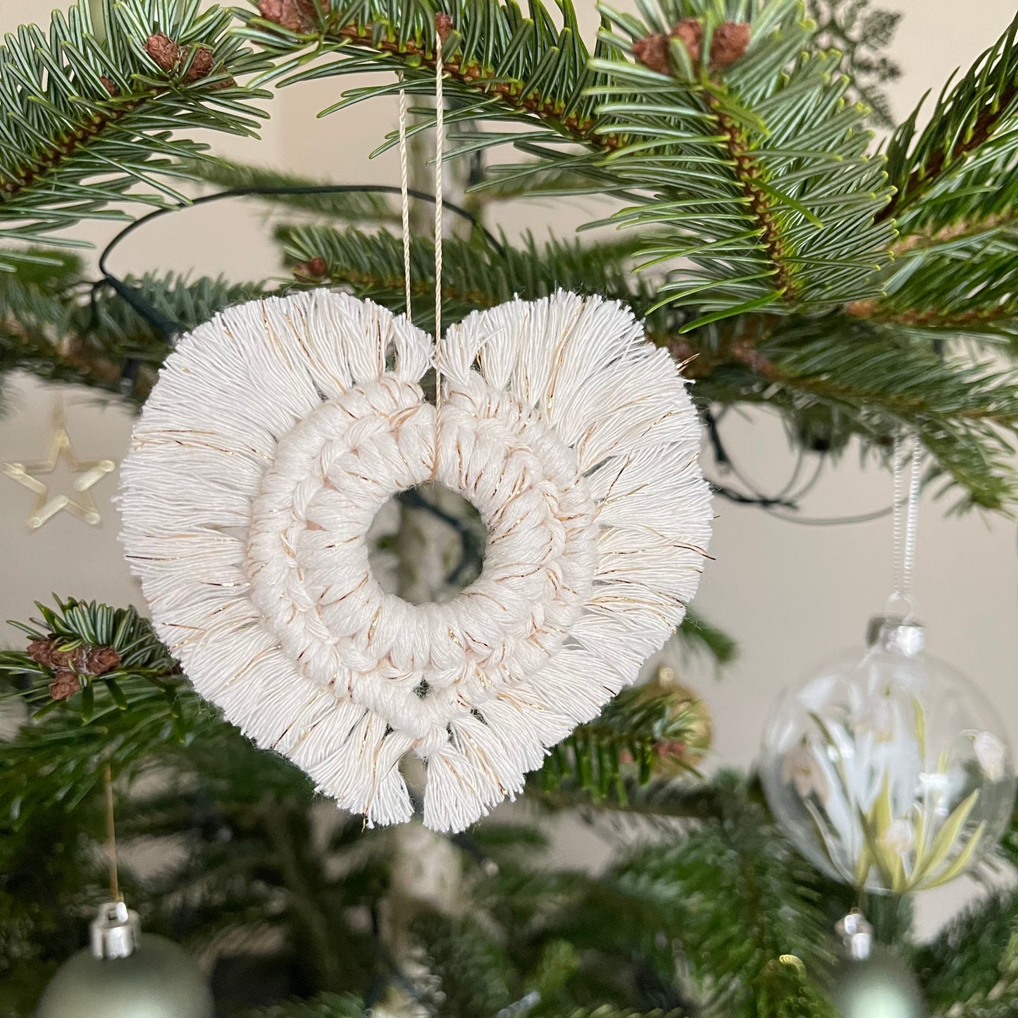 Sparkle Cream Macrame Heart