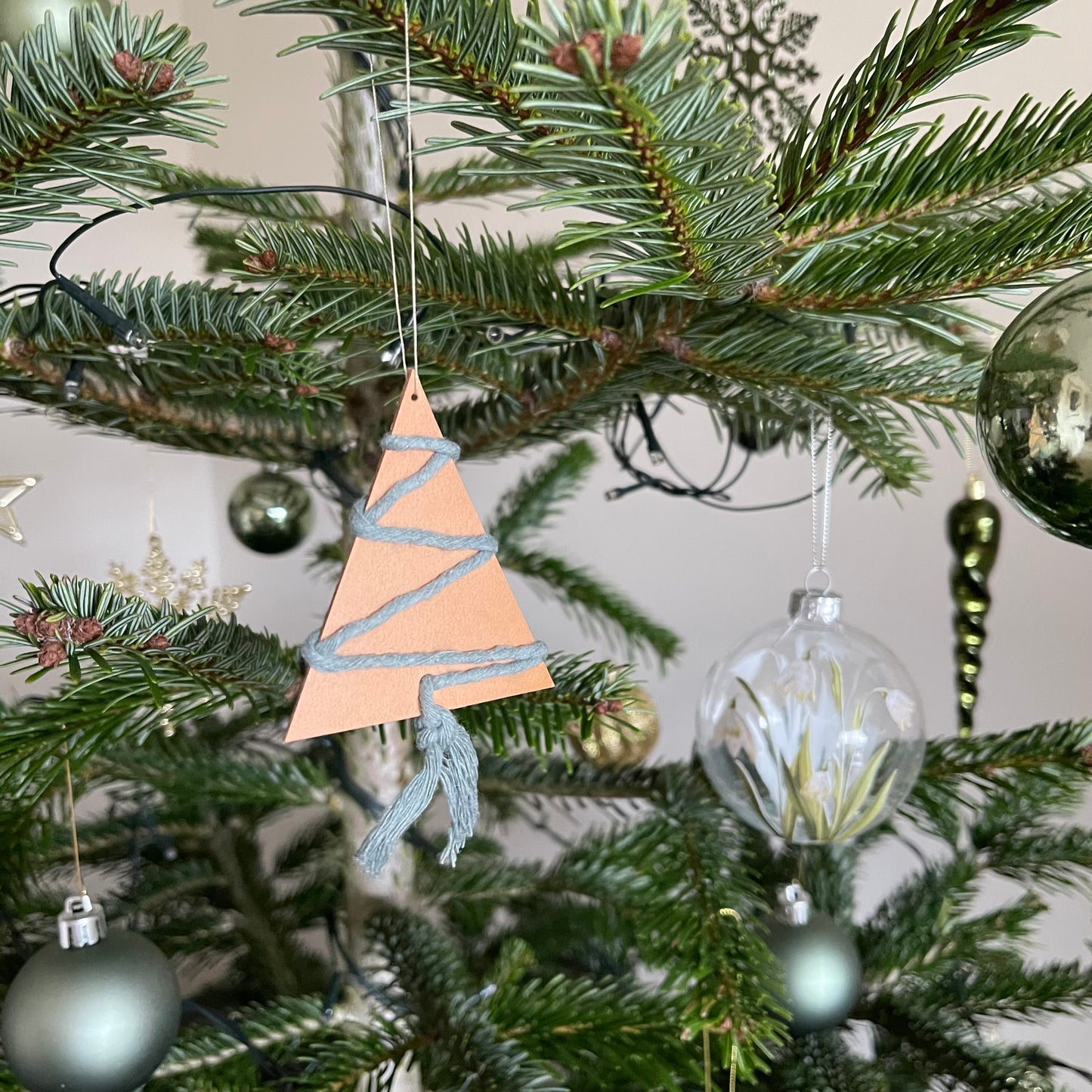 Green Cord Leather Tree Hanging Decoration