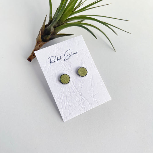 Lime Green Leather Stud Earrings