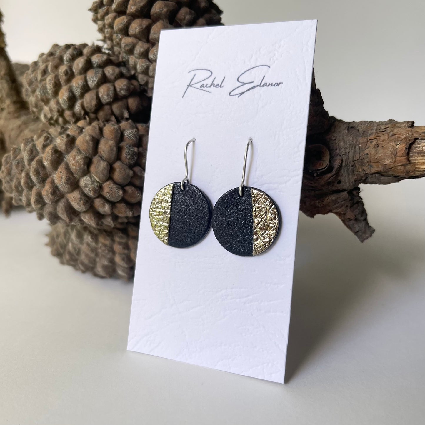 Navy and Pewter Leather Earrings