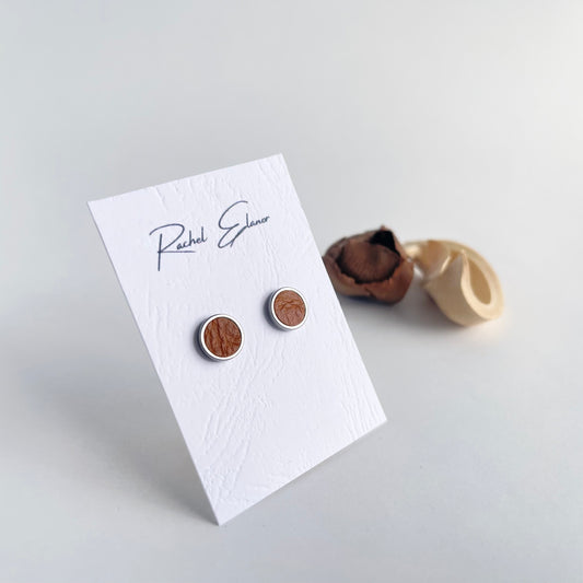 Tan Leather Stud Earrings