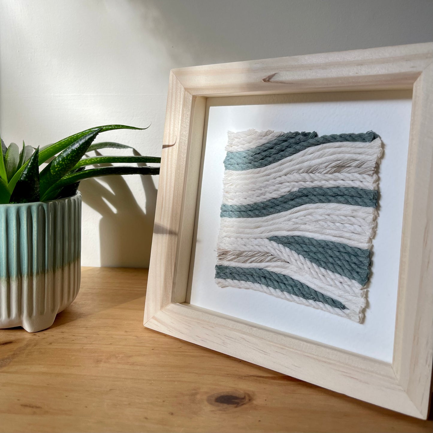Green and Cream Rope Textile Art