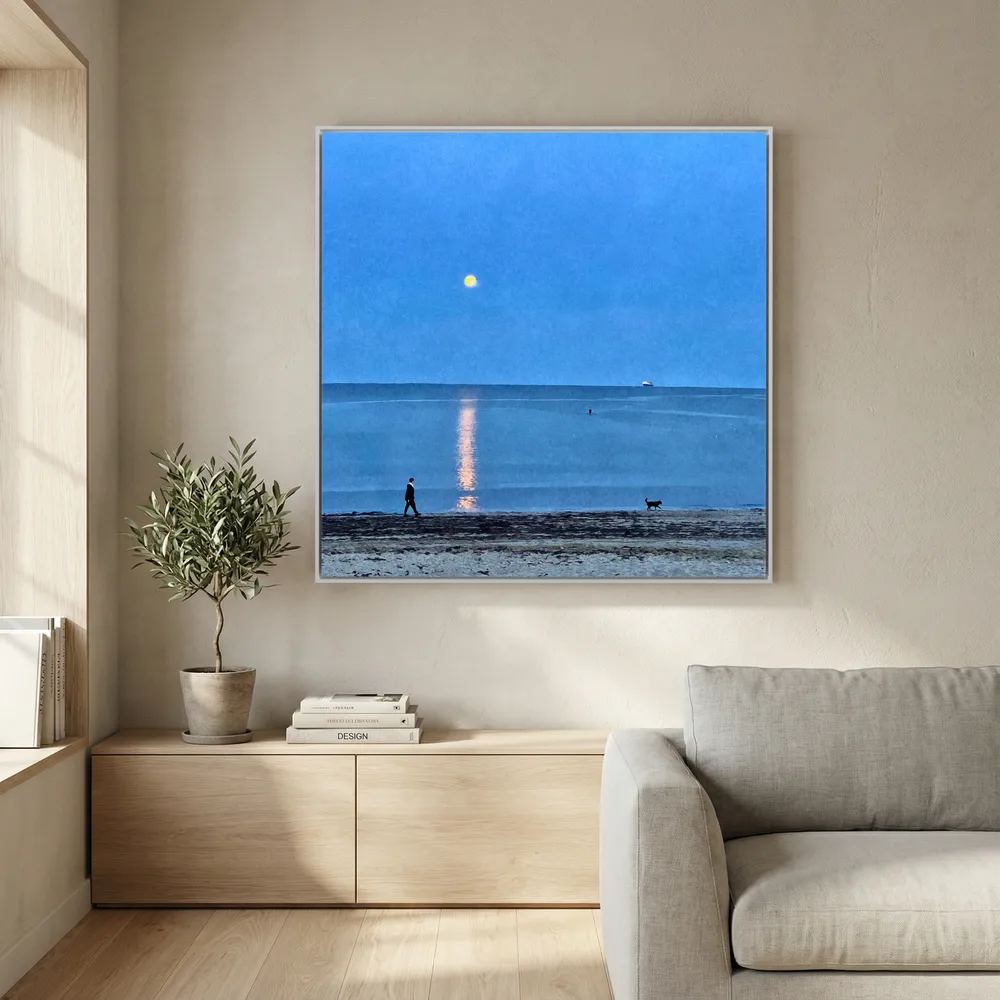 Moonlit Dog Walk Square Canvas