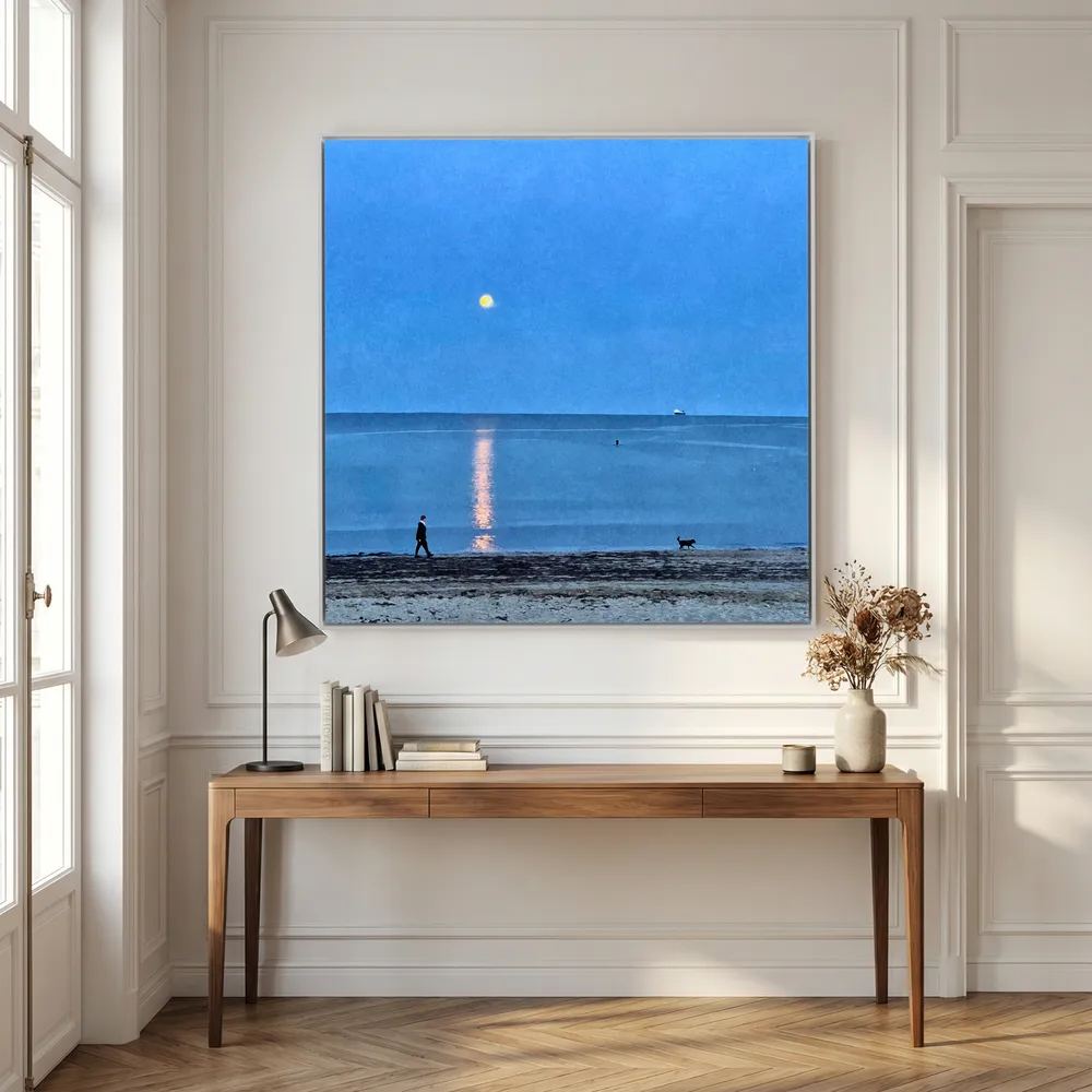 Moonlit Dog Walk Square Canvas