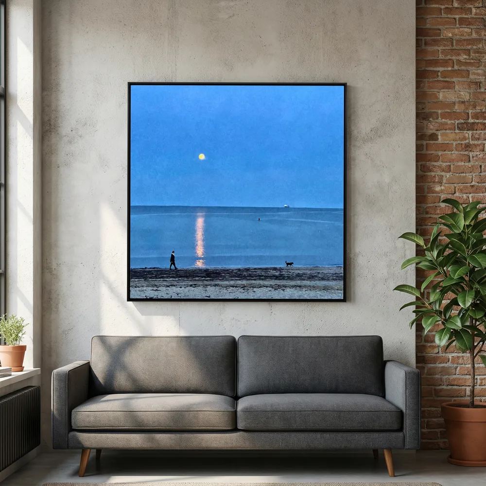 Moonlit Dog Walk Square Canvas