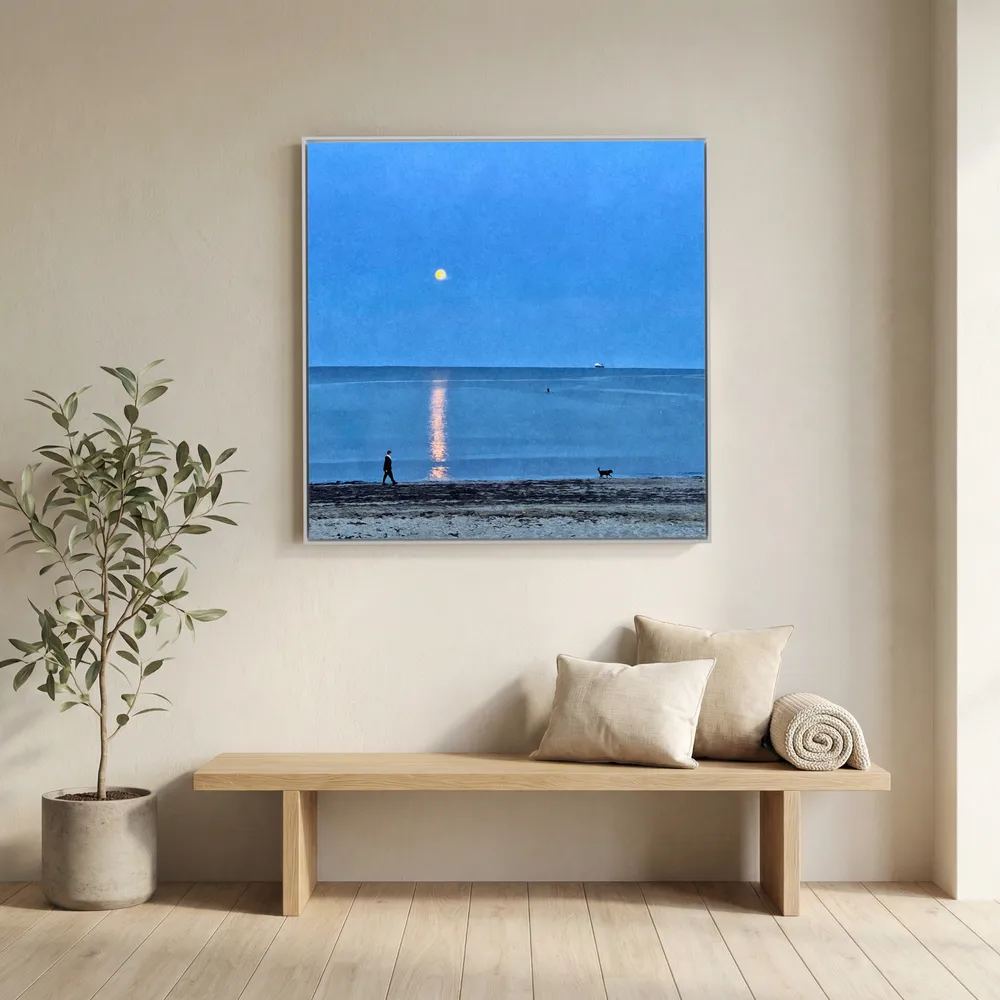 Moonlit Dog Walk Square Canvas