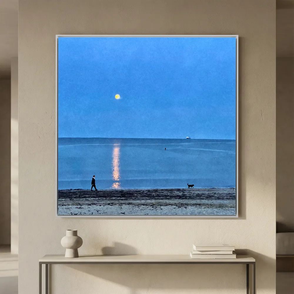 Moonlit Dog Walk Square Canvas