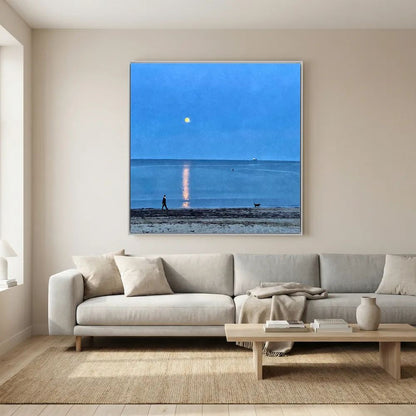 Moonlit Dog Walk Square Canvas