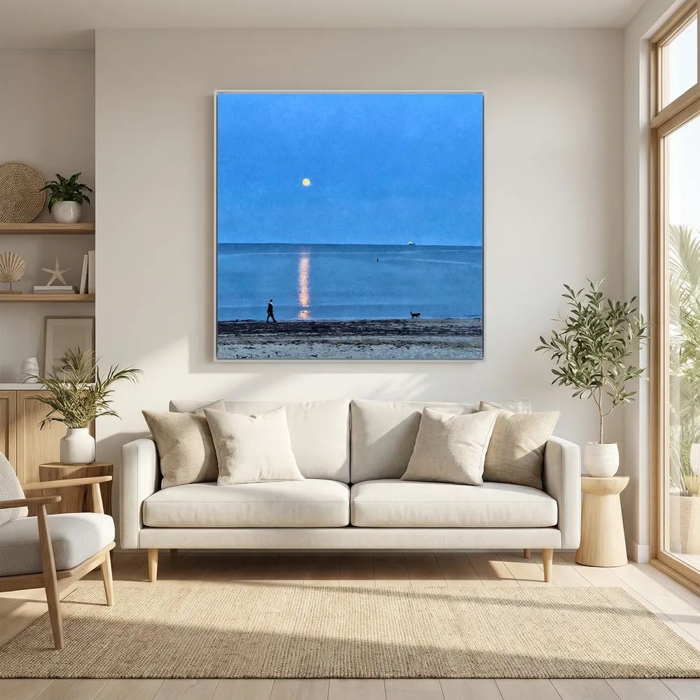 Moonlit Dog Walk Square Canvas