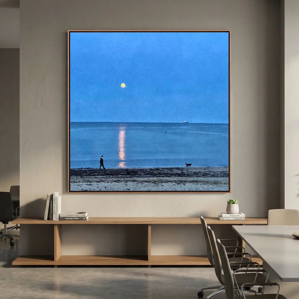 Moonlit Dog Walk Square Canvas