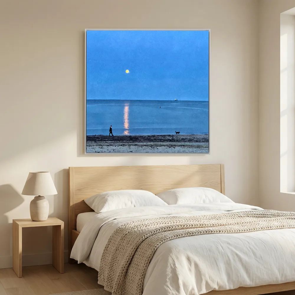 Moonlit Dog Walk Square Canvas